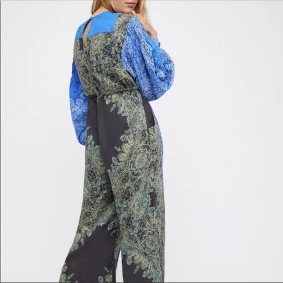 Free People blooming fields blue green jumpsuit - Picture 3 of 10